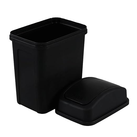 1.8 Gallon Plastic Bedroom Trash Can, Small Garbage Can with Swing Lid, Black