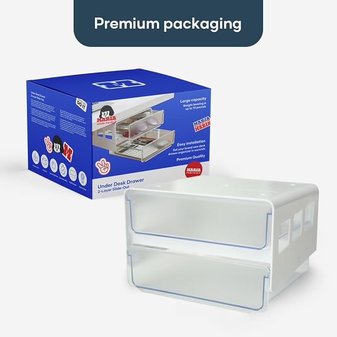 MariaMMDI I Self-Adhesive Under Desk Drawer Organizer with Slide-Out I Under Desk Storage with 2 Wide Layers I Office or Home Organization Must Haves