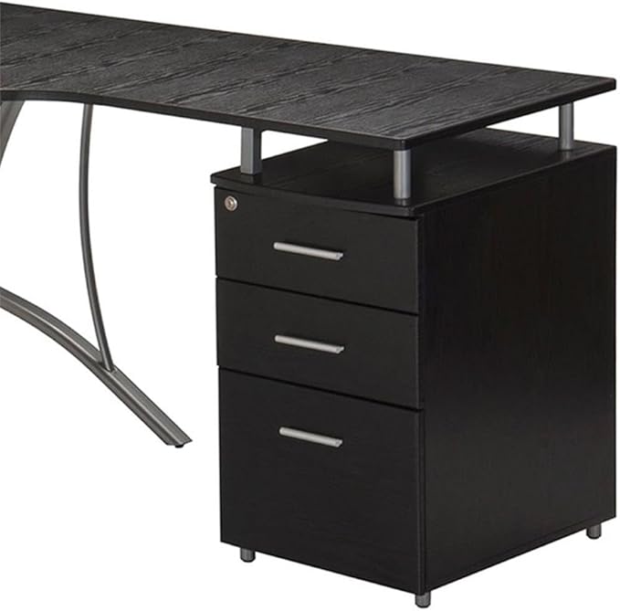 Scranton & Co Modern Wood L-Shaped Corner Desk, Espresso Finish, 30" H x 55" W x 59" D, MDF Panels with PVC Laminate, Built-in Locking Storage & Hanging File Cabinet, Space-Saving Home Office Desk