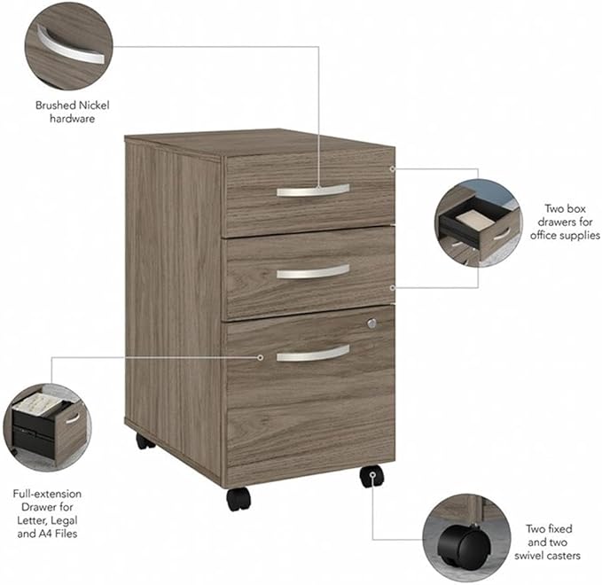 Bush Business Furniture Studio C 60-inch W L Shaped Computer Desk, Mobile File + 42-inch W Return Bundle, Modern Hickory (STC008MHSU)