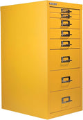 Bisley 8-Drawer Steel MultiDrawer Cabinet - Golden Sunflower Yellow, Chrome Pull Handles with Label Holders, Powder-Coated Steel, Removable Drawers, Fits Under Most Desks, Labels Included