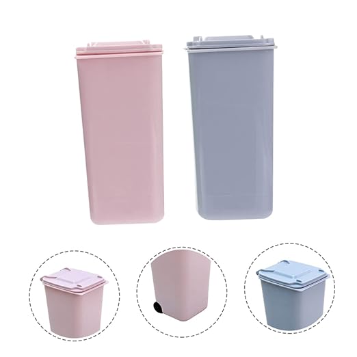Veemoon 2Pcs 650ML Mini Desktop Garbage Can Multi-Function Trash Bin Lid Decorative Waste Basket for Home Office Slim Design for Desk Organization