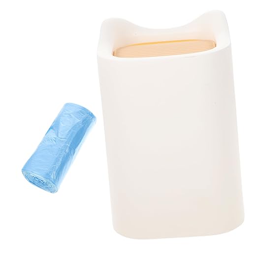 KOMBIUDA Modern Slim Desktop Trash Can Lid Wastebasket for Bathroom Vanity Office Compact Table Garbage Bin for Small Spaces Includes Trash Bags