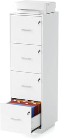 VINGLI 4 Drawer File Cabinet with Lock, Home Office Filing Organizer, for Letter Size File Folder Storage, Wood Tall Vertical Filing Cabinet, Printer Stand, Archivador (White)