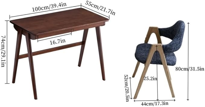Corner Desk and Chair Set, Wooden Home Office Desk with A-Frame Legs, Compact Writing Desk for Bedroom, Workspace, Study Room(Brown)