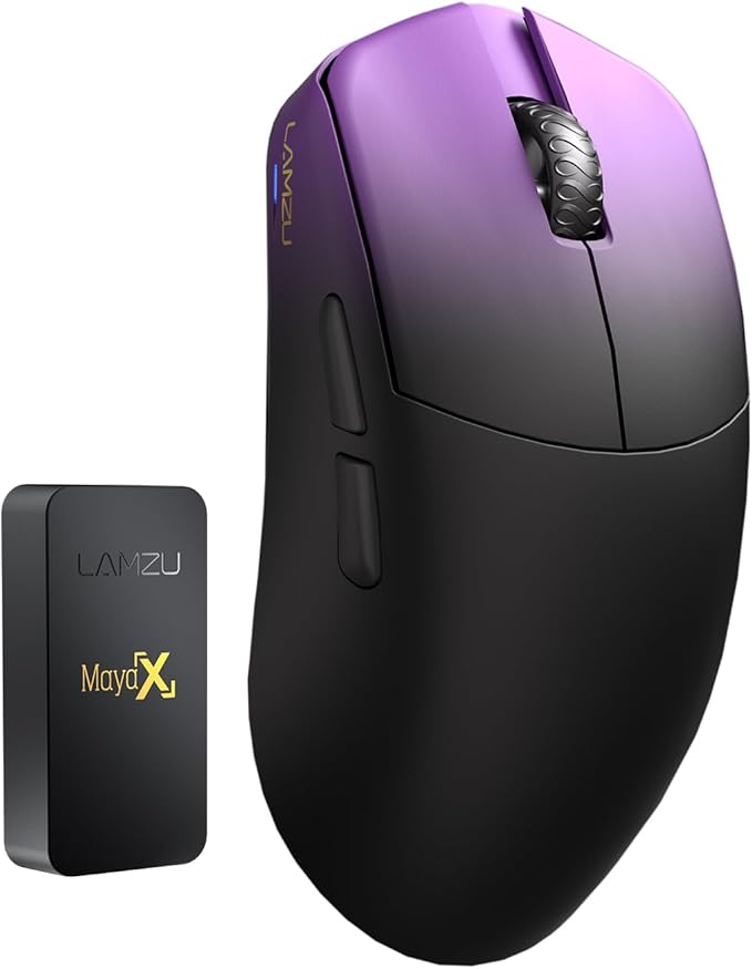 Lamzu Maya X Wireless Gaming Mouse, Ultra Lightweight 47g, Optical Switch, Maximum 30000 DPI, Symmetrical, MCU Nordic 52840, Dust-Proof Encoder, PAW3950 Sensor(Larger Maya) (Purple)