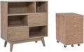 Pemberly Row Set of 2 Bookcase & Filing Cabinet with Rolling Castors in Natural