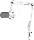 FIFINE Dynamic Microphone with Boom Arm, Studio Vocal XLR Microphone, Podcast USB Mic Kit for PC with Mute Button, Volume Knob, Headphone Jack, for Streaming Recording-AmpliTank K688CT White