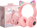 Cat Ear Bluetooth Headphones for Kids & Adults, Wireless Foldable & Wired Multi-Function LED Light Up Over Ear Headphones with Mic and Volume Control for iPhone/iPad/Laptop/PC (Pink 2)