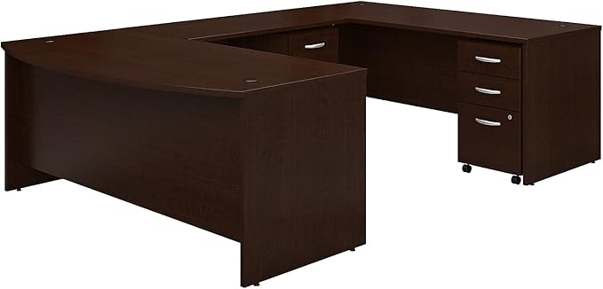 Bush Business Furniture Series C 72W x 36D Bow Front U Shaped Desk with Mobile File Cabinets in Mocha Cherry