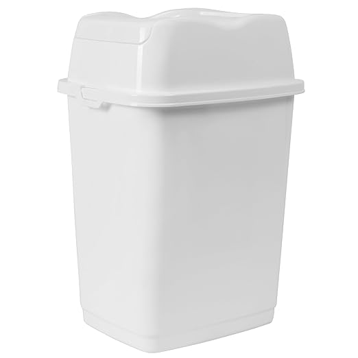 Garbage Can with Swing Top-Split Lid | Small Trash Can with Lid | Durable Plastic | Slim & Sturdy Trash Bin | Fingerprint Resistant | 1.25 Gallon / 5 qt / 5 L – White | Superio Brand
