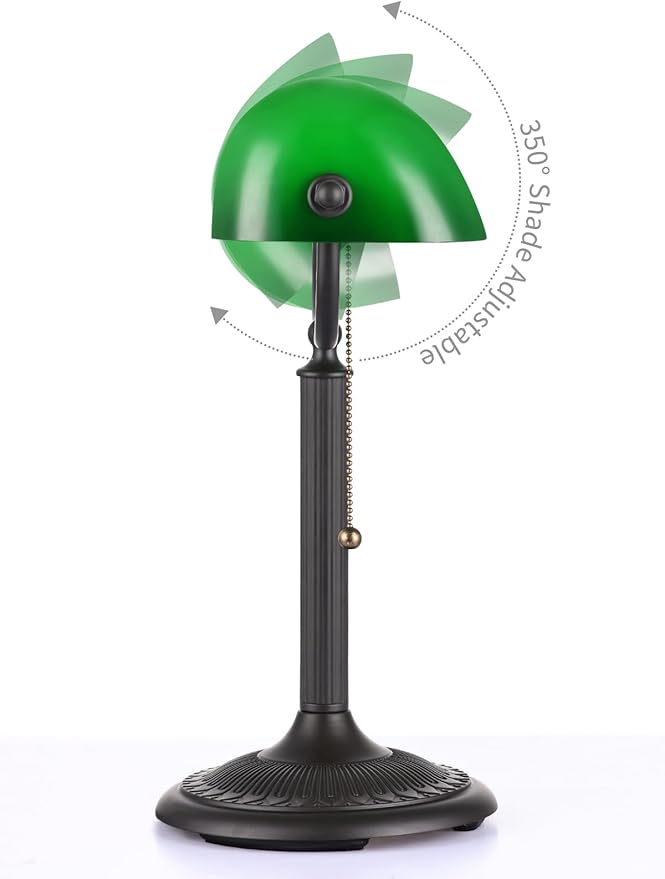 Newrays 1-Minute Quick-Change Shade Antique Green Glass Bankers Desk Lamp for Study, Office, Library,LED Bulb Included