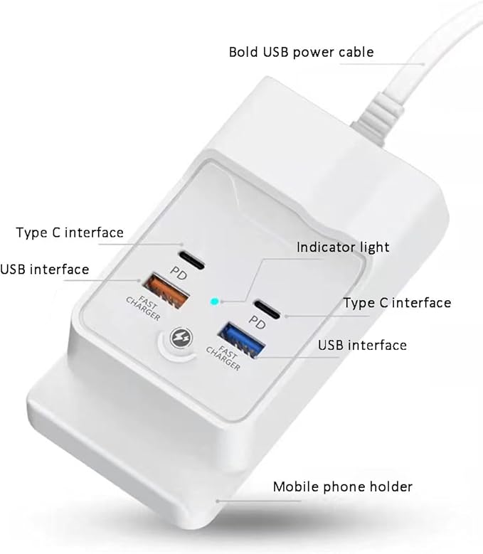 Charging Stand for iPhone 15 Pro USB Hub 4Port 5FT with Phone Holder, with 2 USB and 2 USB C Ports Extender, Compatible with iPhone 15 Pro 14 13 12 11 pad Galaxy or USB C Devices