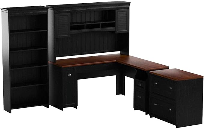 Bush Furniture Large Open Compartment is Perfect for a Small Book Collection While Three Smaller Shelves Organize Work-in-Progress