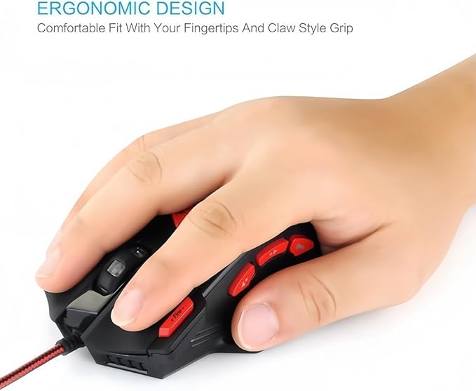zelotes T90 Gaming Mouse 9200 DPI, 8 Programmable Buttons Multi-Modes LED Lights USB Gaming Mice, Weight Tuning for Laptop, Desktop, PC,- Black