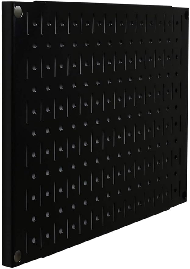 Wall Control Pegboard Wall Organizer Tiles Modular Black Metal Pegboard Tiling Set - Four 12-Inch Tall x 16-Inch Wide Peg Board Panel Wall Storage Tiles - Easy to Install (Black)