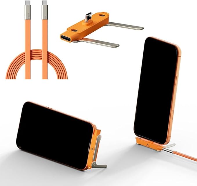 2 in 1 Invisible Holder Charger Cable with Stand,240W Super Fast Charging Cord with Detachable Foldable Stand,USB-C Charge Cable,Compatible with iPhone for Samsung for Gaming Office Car Travel