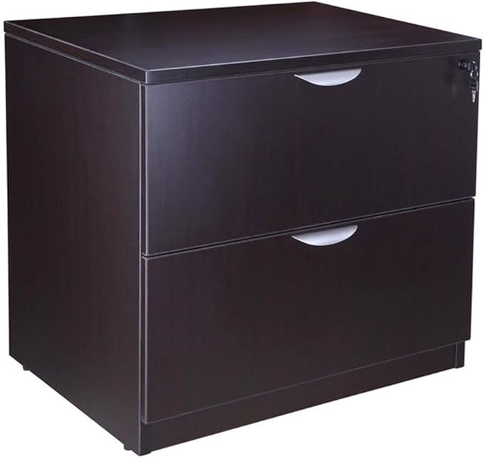 Boss Office Products Holland 42" Executive L-Shape Corner Desk with Storage Pedestal and Lateral File, Mocha
