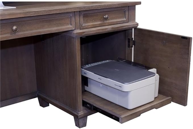 BOWERY HILL Set of 3 Credenza Desk & Glass Display Bookcase & Filing Cabinet