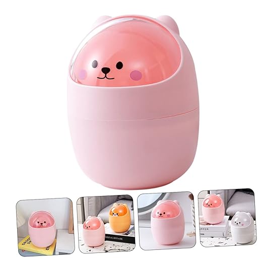 LABRIMP Slim Desktop Trash Bin Mini Trash Can for Bedroom Adorable Bear Design