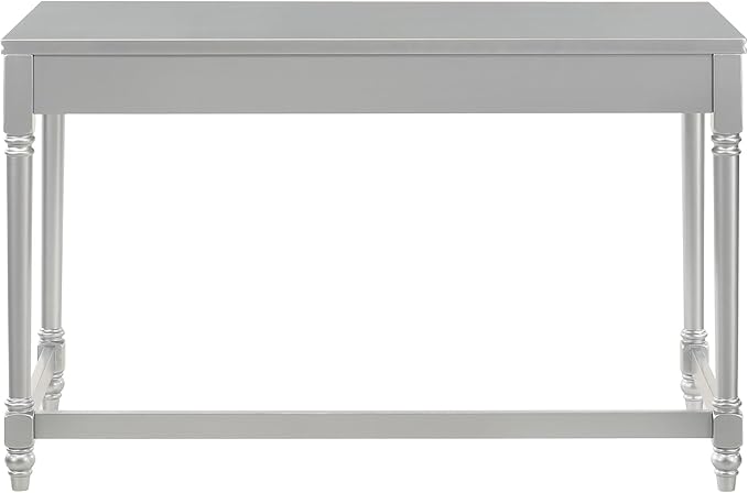 24/7 Shop at Home Eunie Modern 2-Piece Wood Storage Writing Desk with 1 Drawer and Upholstered Chair Set for Workstation, Home Office, Study Room, Silver