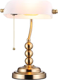 TORCHSTAR Ivory White Glass Bankers Desk Lamp, Antique Desk Lamps with Retro Weighted Base, Traditional Library Lamp with Pull Chain, E26 Base, Vintage Desk Lamp for Office, Study Room