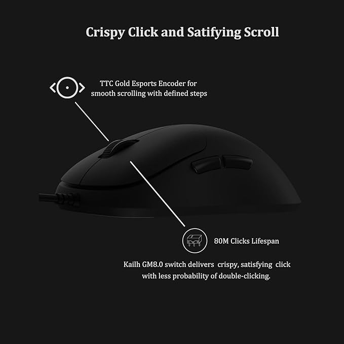 Ninjutso Katana Lightweight Gaming Mouse – 58G Ultralight Design with 16K DPI Optical Sensor, Assassin Paracord, Crispy Kailh GM8.0 Switch & 100% PTFE Feet