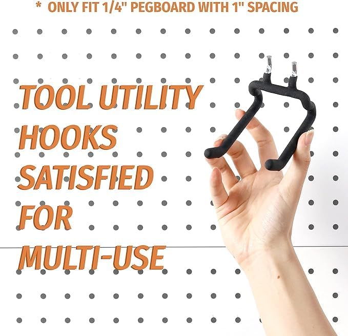 HUHOLE 8 Pack Pegboard Drill Holder and Utility Hooks Set Heavy Duty Vinyl Coated Pegboard Tool Holder for Power Tools Hammer and Cords Fits Standard 1/4 Inch Pegboard Organizer Accessories