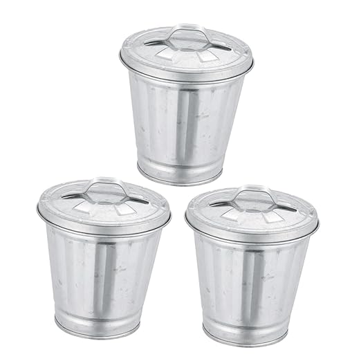 Toyvian 3pcs Mini Can for Desktop Material Slim Bathroom Trash Can Lid Adorable Waste Bin Flowerpot
