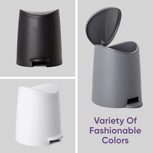 Superio MIni Plastic Bathroom Trash Can with Lid 3 Liter Taupe Modern Curved Step On Trash Can with Foot Pedal, Mini Kitchen Waste Bin, Durable and Soft Close for Bedroom, Office, Under Desk
