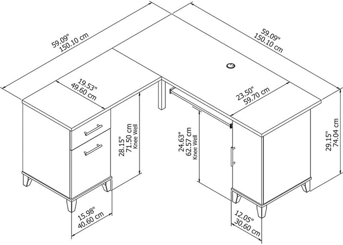 Home Square 2-Piece Set with 60W L Shaped Desk & 2-Drawer File Cabinet