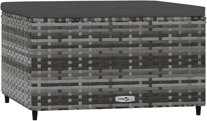 vidaXL Patio Footrests with Cushions 2 pcs - Gray Poly Rattan - Weather Resistant Outdoor Furniture - Sturdy Powder-Coated Steel Frame - Modular Design for Versatile Configurations
