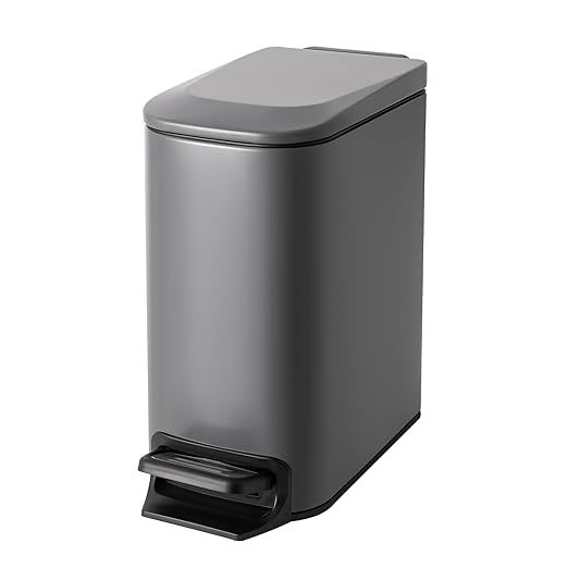 Cesun Slim Step-On Stainless Steel Desk Wastebasket – Gray (1.6 Gal)