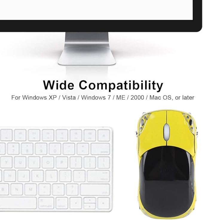 Zerone 2.4GHz Mouse, Portable Optical Mouse 1600DPI for/Android/ME/Windows PC/Tablet Gaming Office (Yellow)