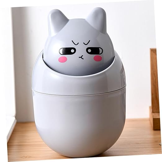 GLEAVI 1pc Slim Desktop Trash Can Cute Basket for Desk Dresser Tabletop Storage Lid
