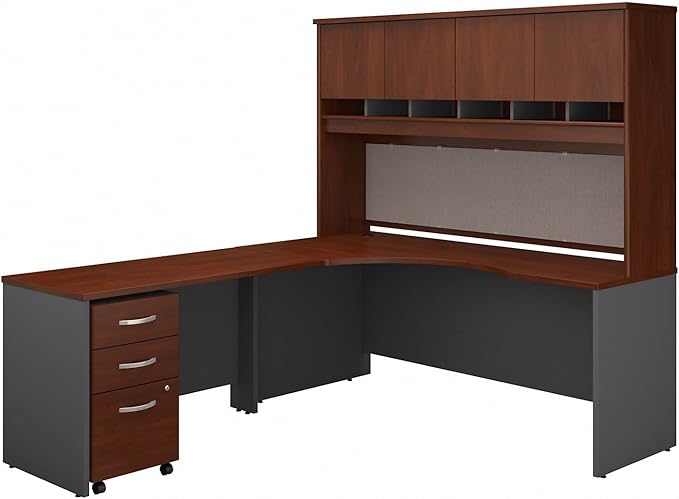 Bush Business Furniture Series C 72W Left Handed Corner Desk with Hutch and Mobile File Cabinet in Hansen Cherry