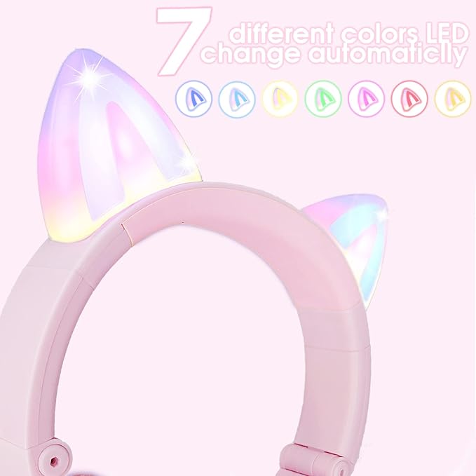 Cat Ear Bluetooth Headphones,Toddlers Kids Wireless Headphones for Boys Girls Amazon Fire Tablet/Laptop/Pad/School (Purple)