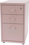 Pink File Cabinet, 3 Drawer File Cabinet with Lock, Metal Mobile Vertical Pink Desk Organizer, Rolling Cabinet with Lock and Wheels Under Desk for Home Office
