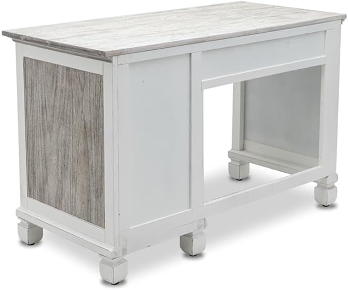 Pemberly Row Coastal Wood Desk & Chair Set, Distressed Gray/White Finish, Solid Mindi Wood, 48" Desk with 4 Drawers, Full-Extension Slides, Hanging File Storage, Home Office Furniture