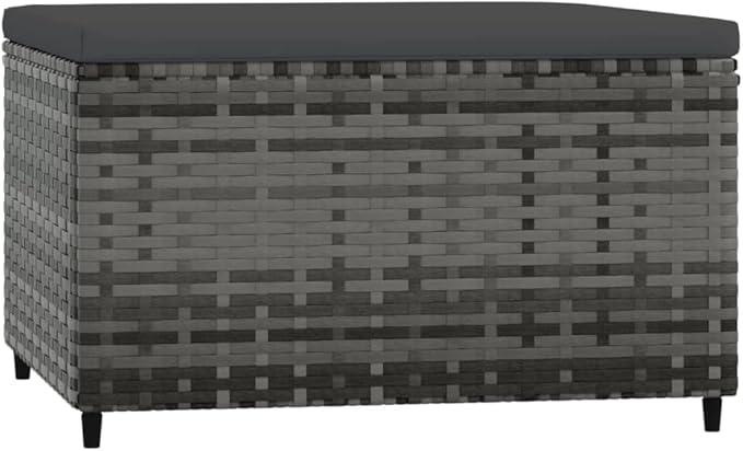 vidaXL Patio Footrests with Cushions 2 pcs - Gray Poly Rattan - Weather Resistant Outdoor Furniture - Sturdy Powder-Coated Steel Frame - Modular Design for Versatile Configurations