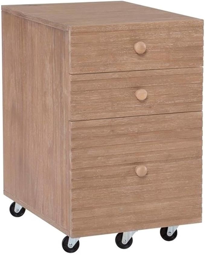 Pemberly Row Set of 2 Bookcase & Filing Cabinet with Rolling Castors in Natural