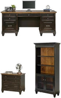 BOWERY HILL Set of 3 Credenza Office Desk & Bookcase with Doors & Filing Cabinet