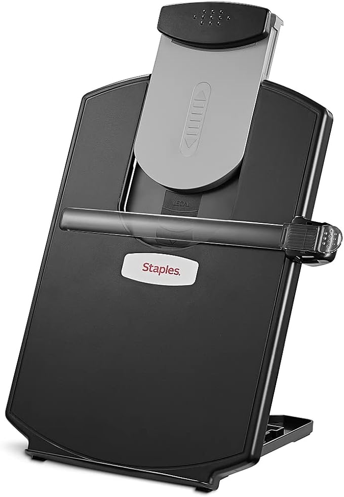 Staples Plastic Document Stand with Clip & Guide Bar, Black, Copy Holder for Desk, Adjustable Paper Holder, 2-Pack