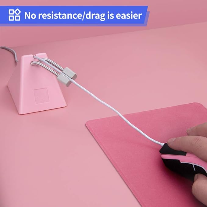 HOTLINEGAMES Mouse Bungee Mouse Cord Clip Cord Management System Fixer Holder for Esports FPS Game (3.0 Pink)