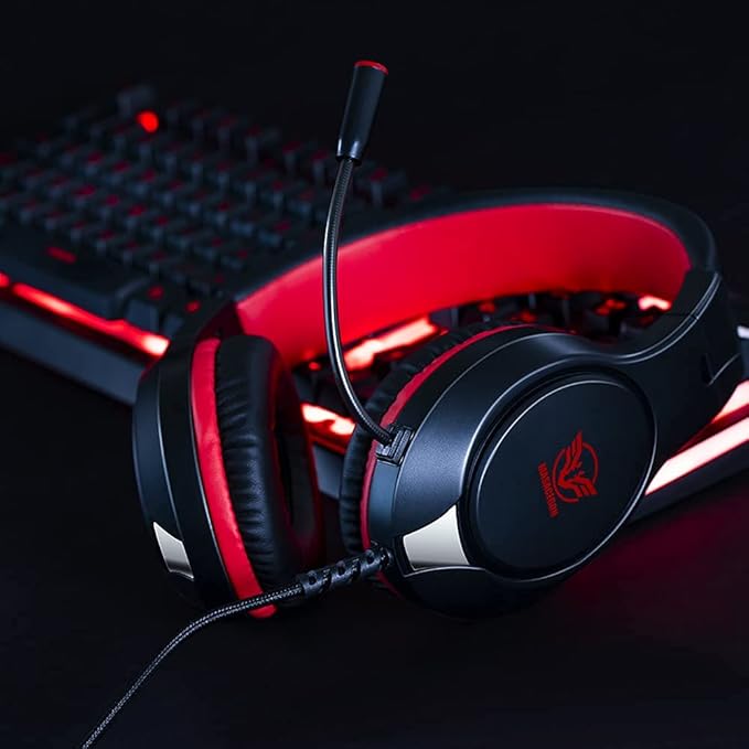 Gaming Headset for Nintendo Switch, Xbox One, PS4, PS5, Bass Surround and Noise Cancelling with Flexible Mic, 3.5mm Wired Adjustable Over-Ear Headphones for Laptop PC iPad Smartphones (Red-Black)