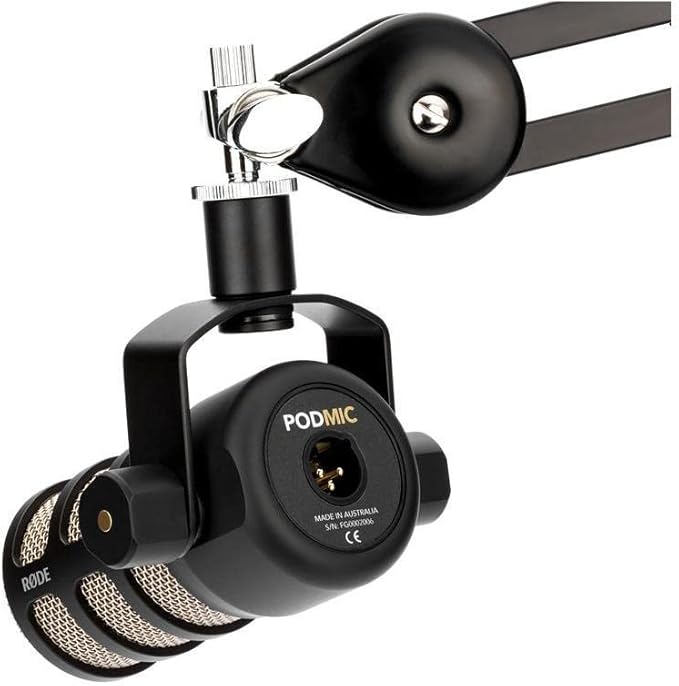 Rode 2X PodMic Dynamic Podcasting Microphones Bundle with H&A Broadcast Arms with Internal Springs and Integrated 10' XLR Cables, High-Performance Closed-Back Studio Monitor Headphones (6 Products)
