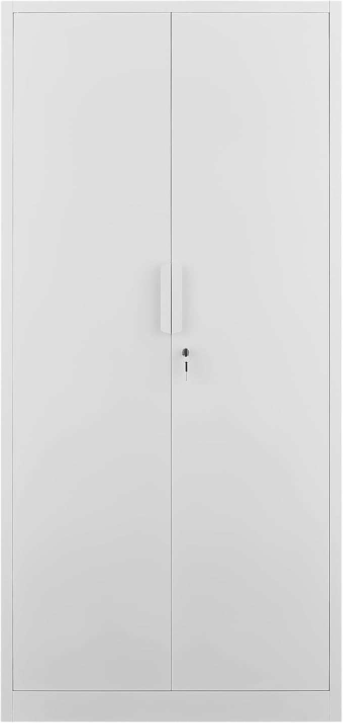 Metal Garage Storage Cabinets with Lock, 72" H White Storage Cabinet with Doors and Adjustable Shelves, Lockable File Cabinet, Steel Tool Cabinets for Home, Office, Garage, Shop, School