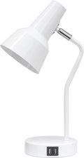 Simple Designs LD1072-WHT 15.2" Sleek Essentials Metal Cone Shade Desk Lamp with Adjustable Shade and Dual USB Ports, for Office, Desk, Nightstand, Dorm, White