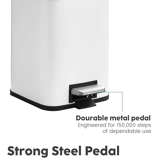 Small Bathroom Trash Can with Lid Soft Close, Step Pedal, 6 Liter / 1.6 Gallon Stainless Steel Garbage Can with Removable Inner Bucket, Anti-Fingerprint Finish, Matte White