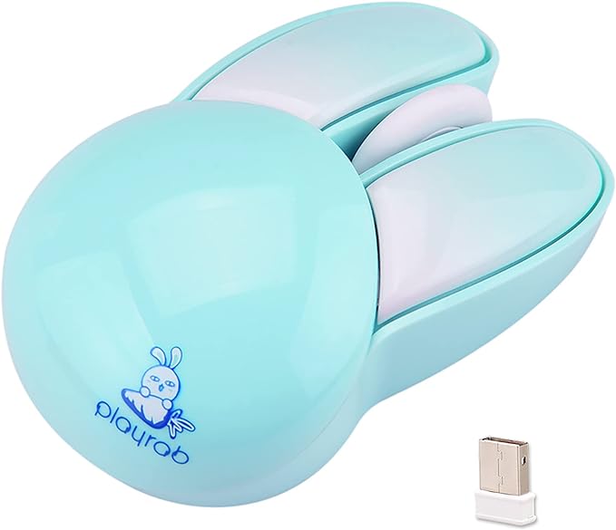 Lomiluskr Cute Bunny Wireless Mouse, Lightweight Soundless Mice, 2.4G Wireless Mice, Candy Colors, Kawaii Rabbit Mouse for Girls and Kids (Blue Bunny)
